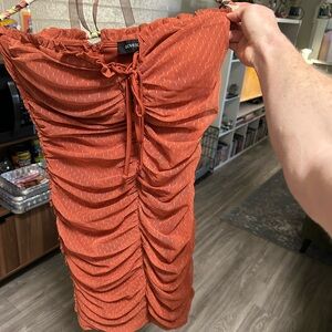 Lovestitch Women's Rust Ruched Pencil Skirt